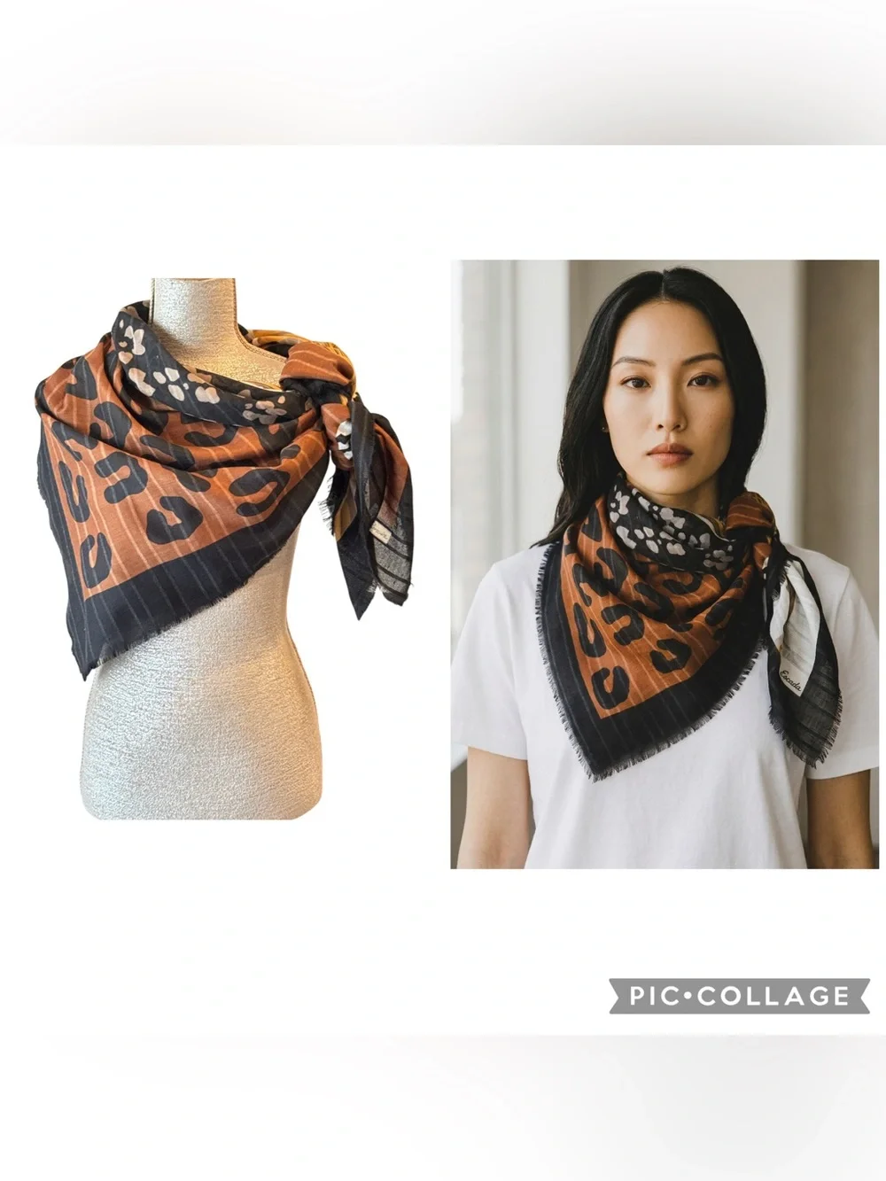 Vintage Gim Renoir Leopard Animal Print Square Scarf Wrap Brown Multi 47”
